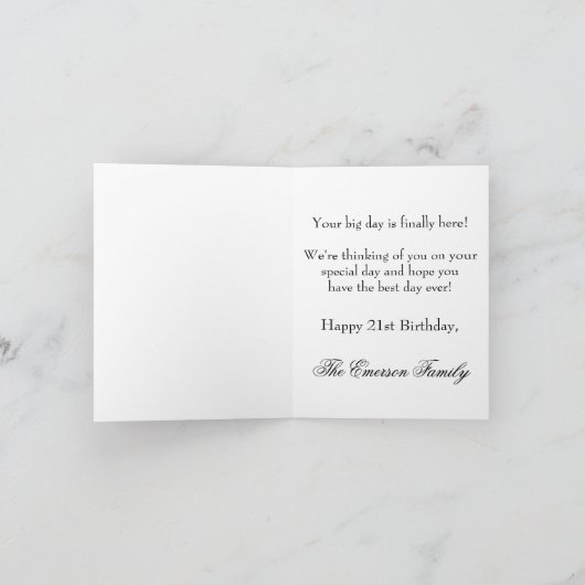 21および法律 |赤フェイクグリッター21歳の誕生日 カード (内部)