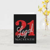 21および法律 |赤フェイクグリッター21歳の誕生日 カード (黄色い花)