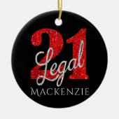 21および法律 |赤フェイクグリッター21歳の誕生日 セラミックオーナメント (正面)