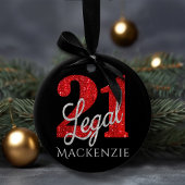 21および法律 |赤フェイクグリッター21歳の誕生日 セラミックオーナメント