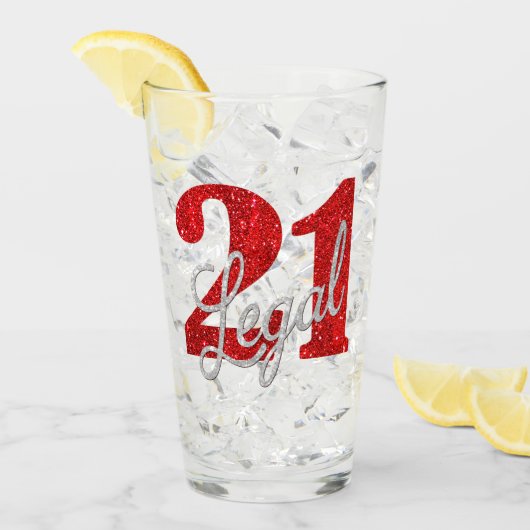 21および法律 |赤フェイクグリッター21歳の誕生日 タンブラーグラス (アイス正面)