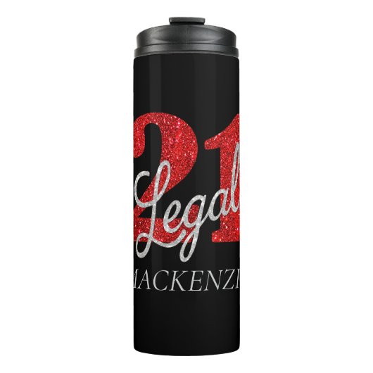 21および法律 |赤フェイクグリッター21歳の誕生日 タンブラー (正面)