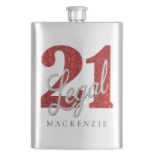 21および法律 |赤フェイクグリッター21歳の誕生日 フラスク (正面)