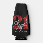 21および法律 |赤フェイクグリッター21歳の誕生日 ボトルクーラー (正面)