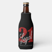 21および法律 |赤フェイクグリッター21歳の誕生日 ボトルクーラー (ボトル正面)