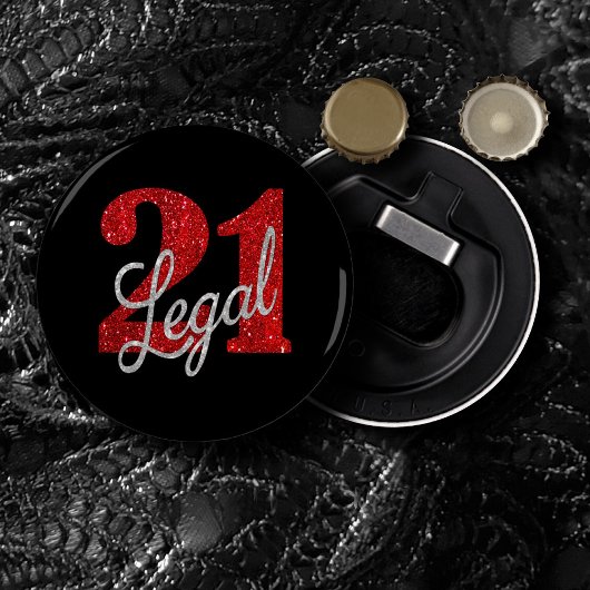 21および法律 |赤フェイクグリッター21歳の誕生日 栓抜き