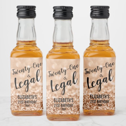 21および法的赤面バラ金ゴールドカスタムグリッターミニ リキュールボトルラベル (ボトル)
