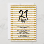 21および法的金ゴールドグリッターストライプ誕生日 招待状 (正面)