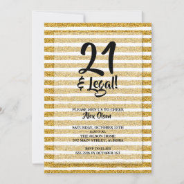 21および法的金ゴールドグリッターストライプ誕生日 招待状