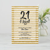 21および法的金ゴールドグリッターストライプ誕生日 招待状 (スタンド正面)