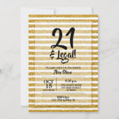 21および法的金ゴールドストライプ誕生日 招待状 (正面)