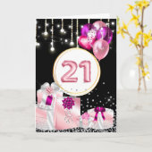 21お祝い紫ブラックグリッターバルーン カード (黄色い花)