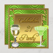 21お祝い金ゴールドライムグリーンバースデーパーティー 招待状 (正面/裏面)