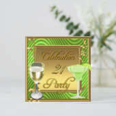 21お祝い金ゴールドライムグリーンバースデーパーティー 招待状 (スタンド正面)