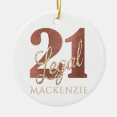 21とリーガルホワイトローズ金ゴールド21歳の誕生日 セラミックオーナメント (正面)