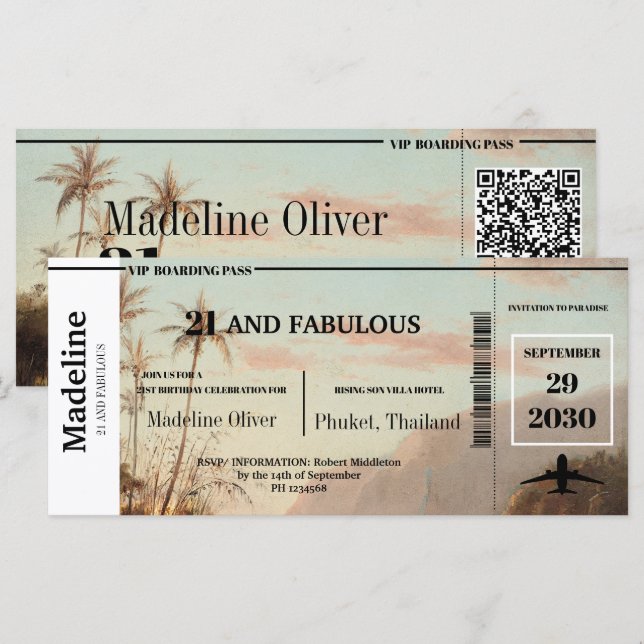 21と素晴らしいトロピカルボーディングパスQRコード (正面/裏面)