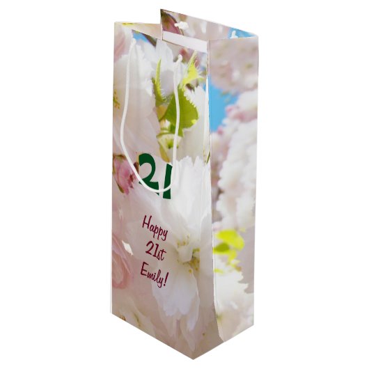 21のギフトバッグの幸せな第21誕生日の誕生日カスタム ワインギフトバッグ (正面アングル)
