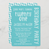 21の誕生日の招待状を回している青い一見 招待状 (正面/裏面)