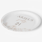 21の誕生日パーティーフローラ パーソナライズされた ペーパープレート (アングル)