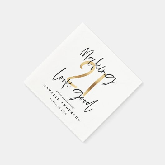 21を良い誕生日パーティーに見せる スタンダードカクテルナプキン (角)