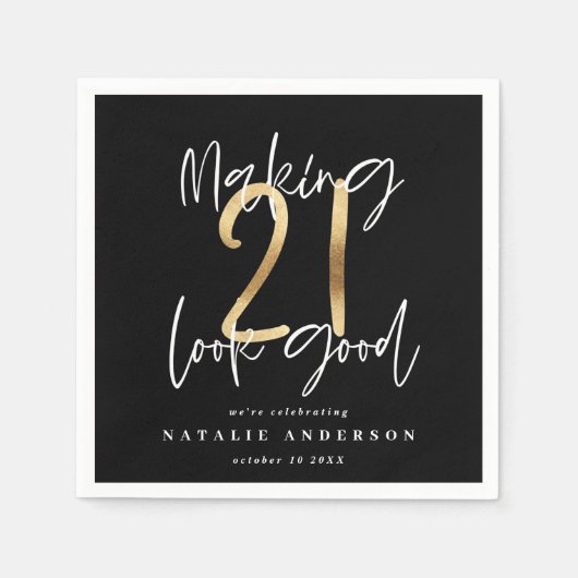 21を良い誕生日パーティーに見せる スタンダードカクテルナプキン (正面)