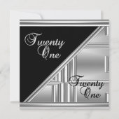 21エレガント日21バースデーパーティーブラックシルバーデコ 招待状 (正面)