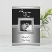 21エレガント日21誕生日パーティーブラックシルバーデコ5 招待状 (スタンド正面)