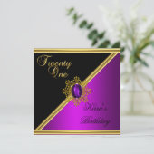 21エレガント日21誕生日マゼンタジェムブラック金ゴールド 招待状 (スタンド正面)