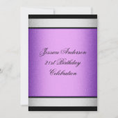 21エレガント歳誕生日ブラックパープル&シルバーメタル 招待状 (正面)