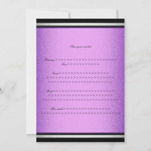 21エレガント歳誕生日ブラックパープル&シルバーメタル 招待状 (裏面)