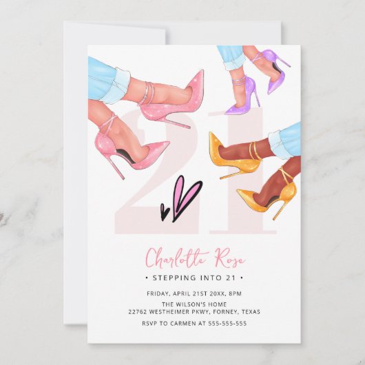 21シックハイヒールへのステップイン21st誕生日 招待状 (正面)