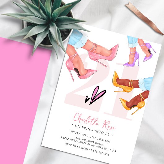 21シックハイヒールへのステップイン21st誕生日 招待状