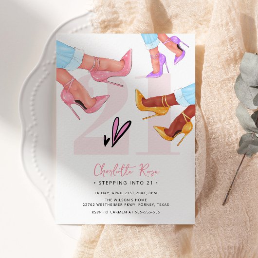 21シックハイヒールへのステップイン21st誕生日 招待状
