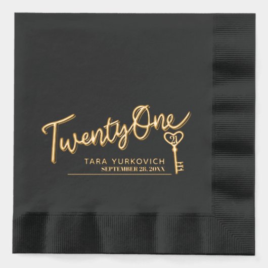 21スクリプトおよび鍵文字名前をカスタムする日 箔ナプキン (正面)