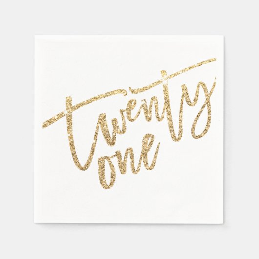21スクリプトモダングラム金ゴールドグリッター21日 スタンダードカクテルナプキン (正面)