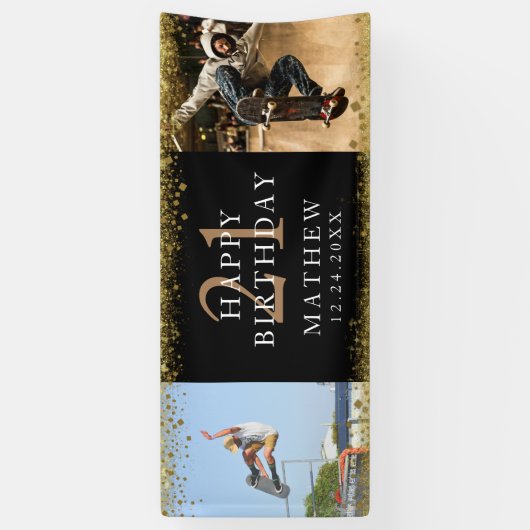 21セント誕生日ブラック&金ゴールドスパークルパーティーバナー 横断幕 (縦)