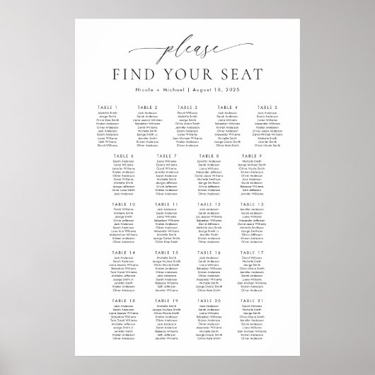 21テーブル席の座席表を見つける ポスター (正面)