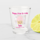21ハッピーバースデーかわいいピンクのカップケーキお土産 ショットグラス (正面)