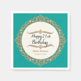 21ハッピーバースデーパーティーお祝いラウンドデコール スタンダードカクテルナプキン