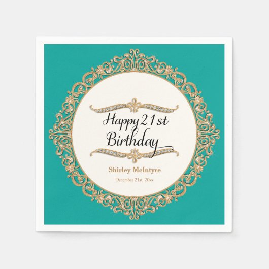 21ハッピーバースデーパーティーお祝いラウンドデコール スタンダードカクテルナプキン (正面)