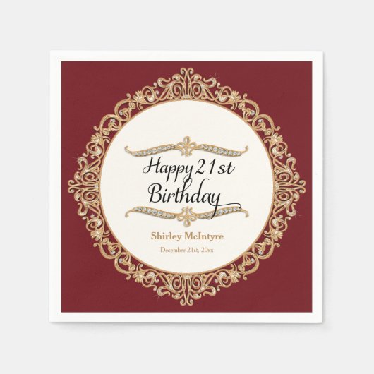 21ハッピーバースデーパーティーお祝いラウンドデコール スタンダードカクテルナプキン (正面)