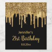 21ハッピーバースデーブラックゴールデングリッター ワインラベル (シングルラベル)