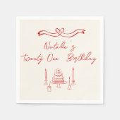 21ハンドケーキ書ュウ描ウ誕生日 スタンダードカクテルナプキン (正面)
