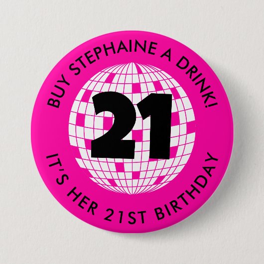 21パーソナライズされた歳のバースデー買飲み物 缶バッジ (正面)