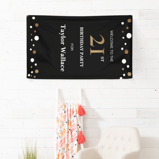 21パーソナライズされた歳の誕生日金ゴールドと黒点 横断幕 (インサイチュ)