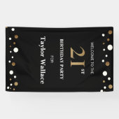 21パーソナライズされた歳の誕生日金ゴールドと黒点 横断幕 (横)