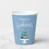 21パーソナライズされた歳の誕生日(ブルーケーキと金ゴールドケーキ) 紙コップ (裏面)