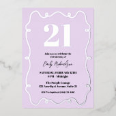 21パープルシエレガントック21歳の誕生日パーティー 箔招待状 (正面)