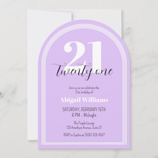 21パープルブラックアーチシック21歳の誕生日 招待状 (正面)