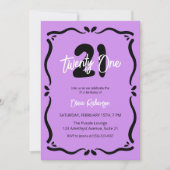 21パープルブラックエレガントシック21歳の誕生日 招待状 (正面)